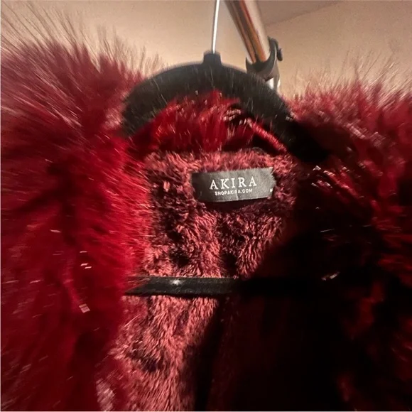 AKIRA Burgundy Leather Jacket with Fur Trim - Picture 8 of 10